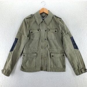 Levi’s Women’s Cargo Utility Jacket – Size 6 – Elbow Patch Detail, Olive Green